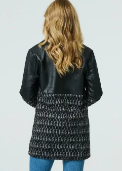 Coats & Jackets>Izabel London Black Printed Faux Leather Trim Teddy Jacket