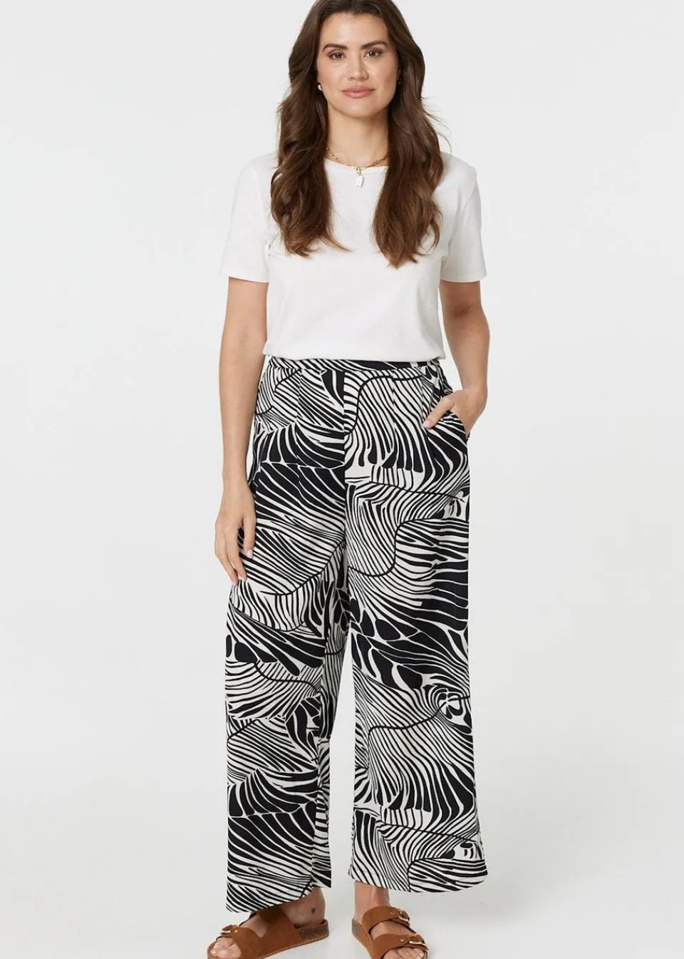 Trousers>Izabel London Black Printed High Waisted Wide Leg Trousers
