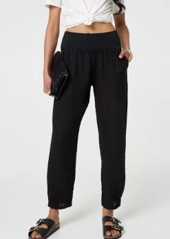 Trousers>Izabel London Black Relaxed Linen Blend Tapered Trousers