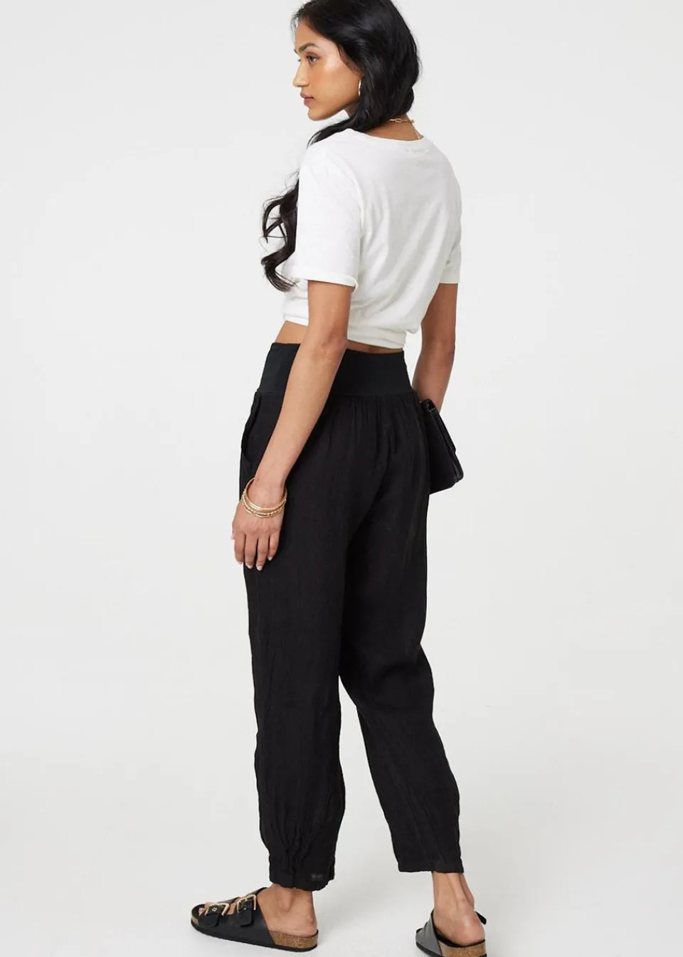 Trousers>Izabel London Black Relaxed Linen Blend Tapered Trousers