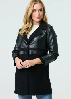 Coats & Jackets>Izabel London Black Reversible Faux Leather Teddy Coat