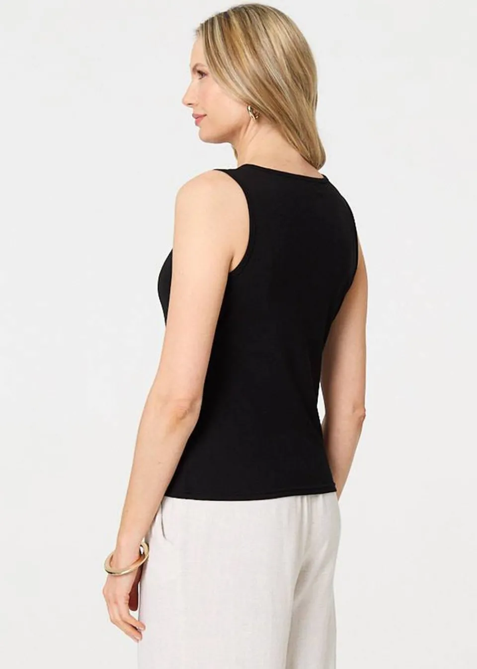 Tops>Izabel London Black Sleeveless Button Front Slim Vest Top