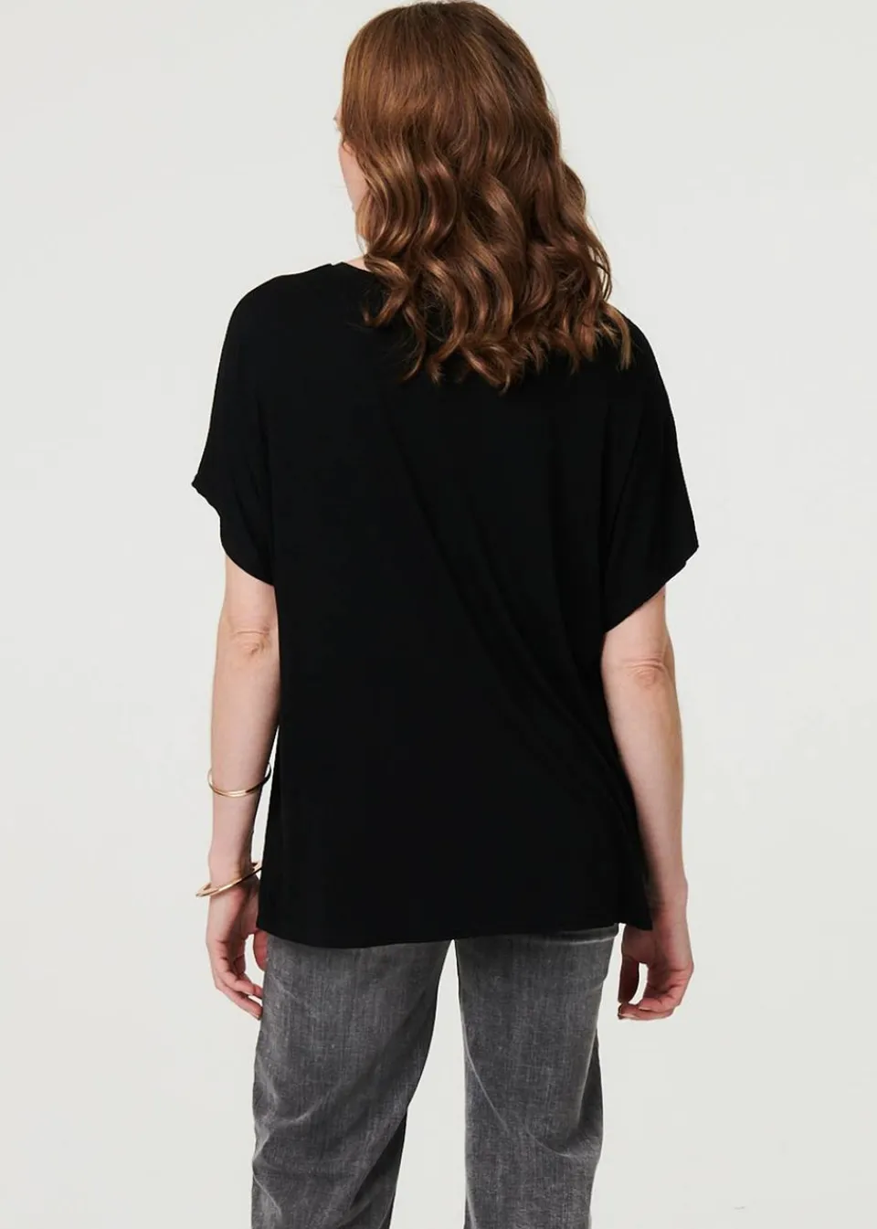 T-Shirts>Izabel London Black Sparkly Feather Print Relaxed T-Shirt