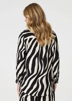 Tops>Izabel London Black Zebra Print Long Sleeve Relaxed Shirt