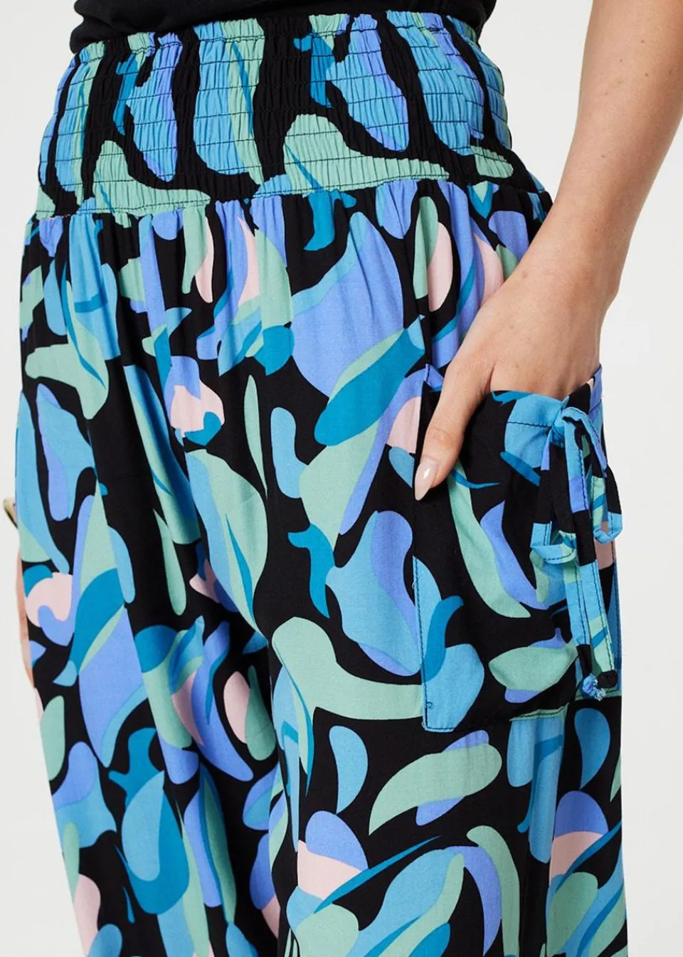 Trousers>Izabel London Blue Abstract Print High Waist Harem Pants