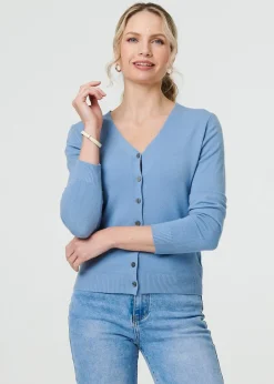 Tops>Izabel London Blue Cropped Button Up Slim Knit Cardigan