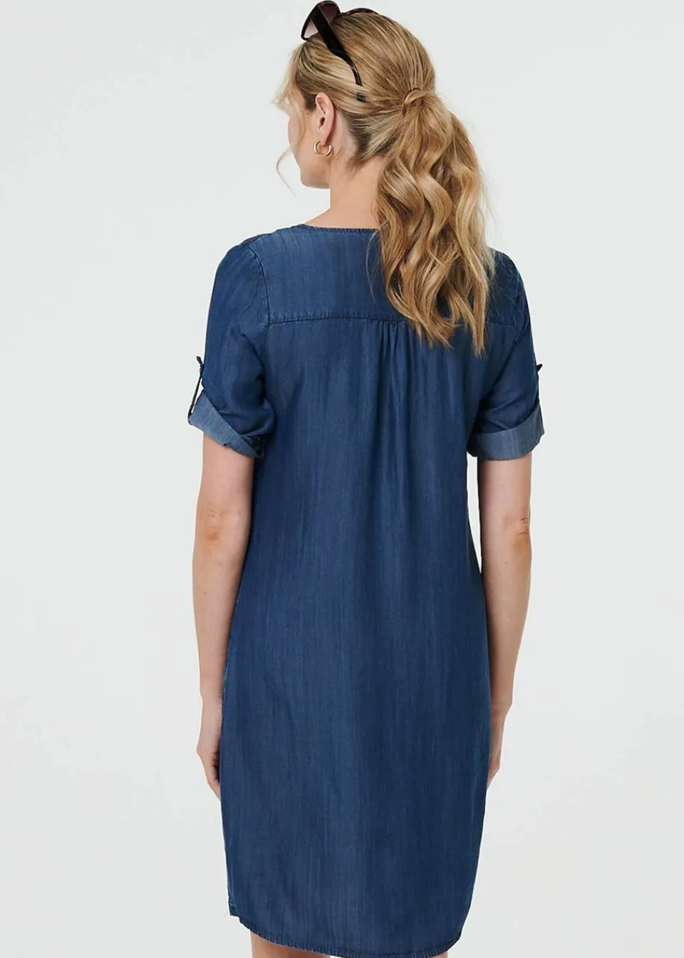 Dresses>Izabel London Blue Denim Relaxed Button Front Short Dress
