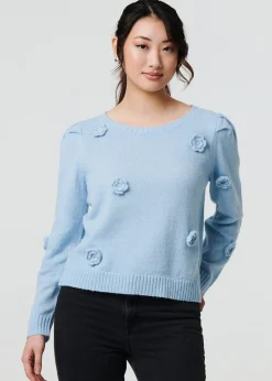 Tops>Izabel London Blue Floral Embroidered Cropped Jumper