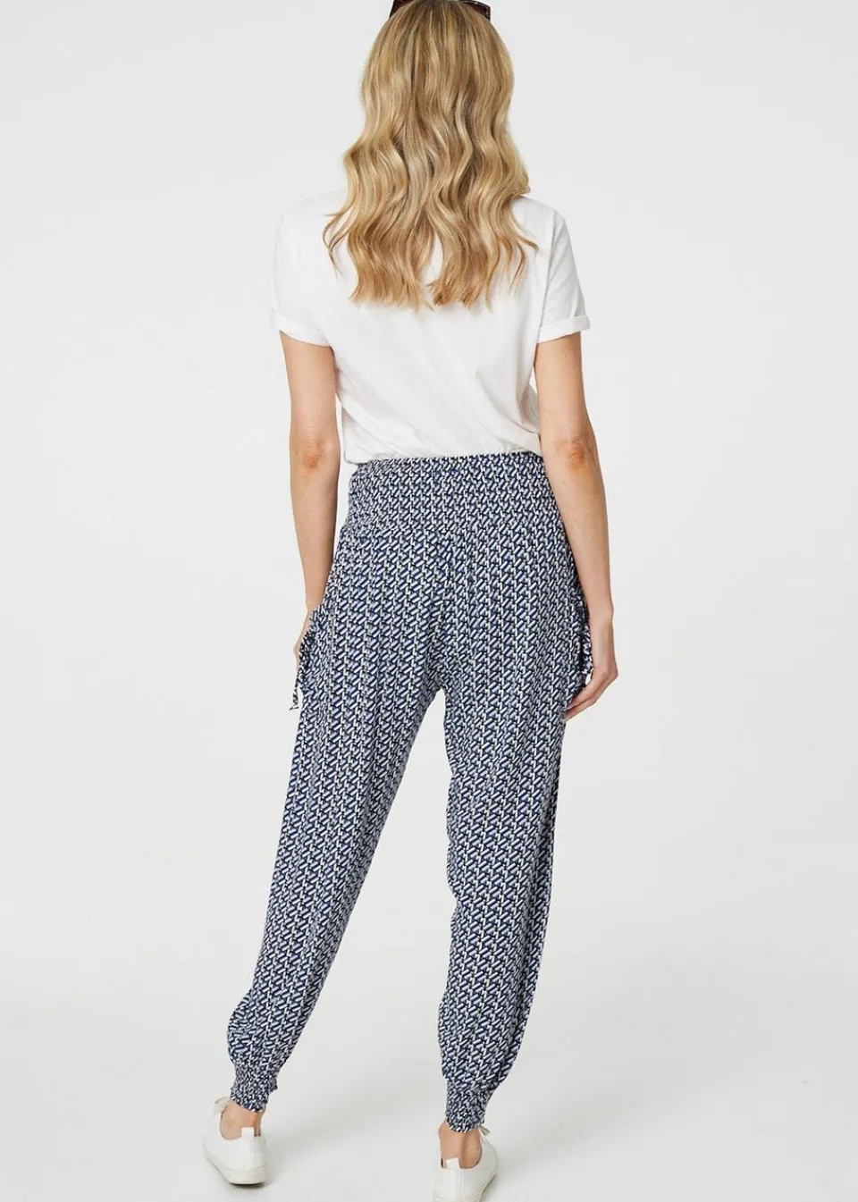 Trousers>Izabel London Blue Geo Print Pocket Detail Harem Pants