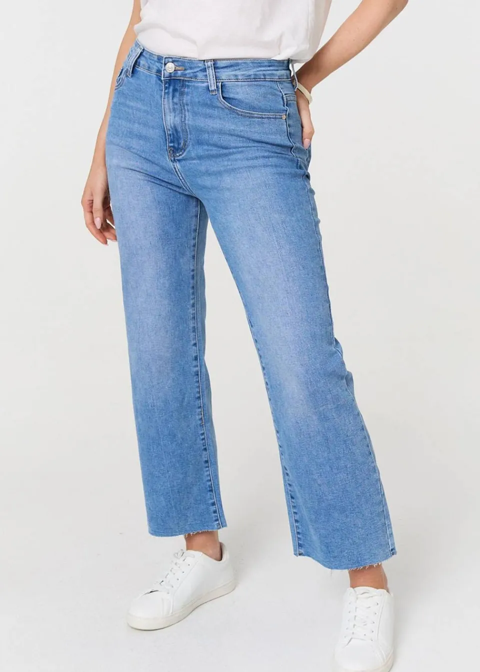 Jeans & Jeggings>Izabel London Blue High Waist Straight Leg Denim Jeans