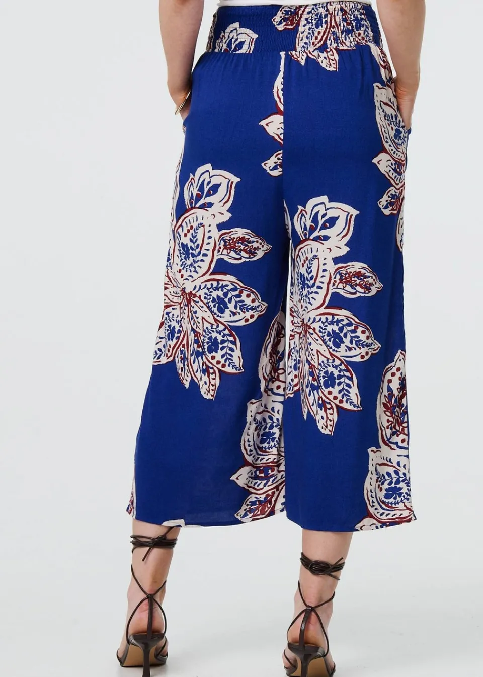 Trousers>Izabel London Blue Leaf Print High Waist Wide Leg Trousers
