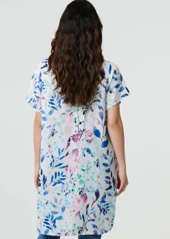 Dresses>Izabel London Blue Leaf Print Pocket Front Short Shift Dress