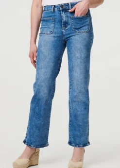 Jeans & Jeggings>Izabel London Blue Pocket Detail Straight Leg Denim Jeans
