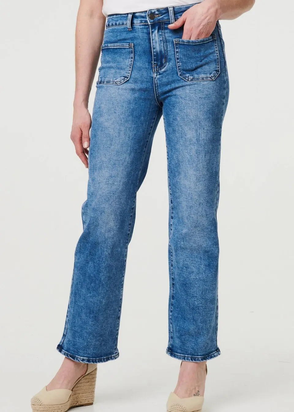 Jeans & Jeggings>Izabel London Blue Pocket Detail Straight Leg Denim Jeans