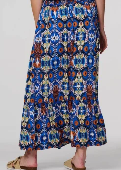 Skirts>Izabel London Blue Printed Shirred High Waist Maxi Skirt