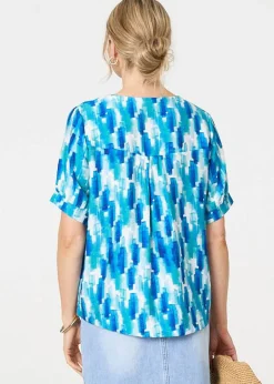Tops>Izabel London Blue Printed Blouse
