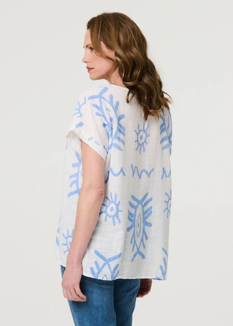 Tops>Izabel London Blue Printed Short Sleeve Relaxed Blouse