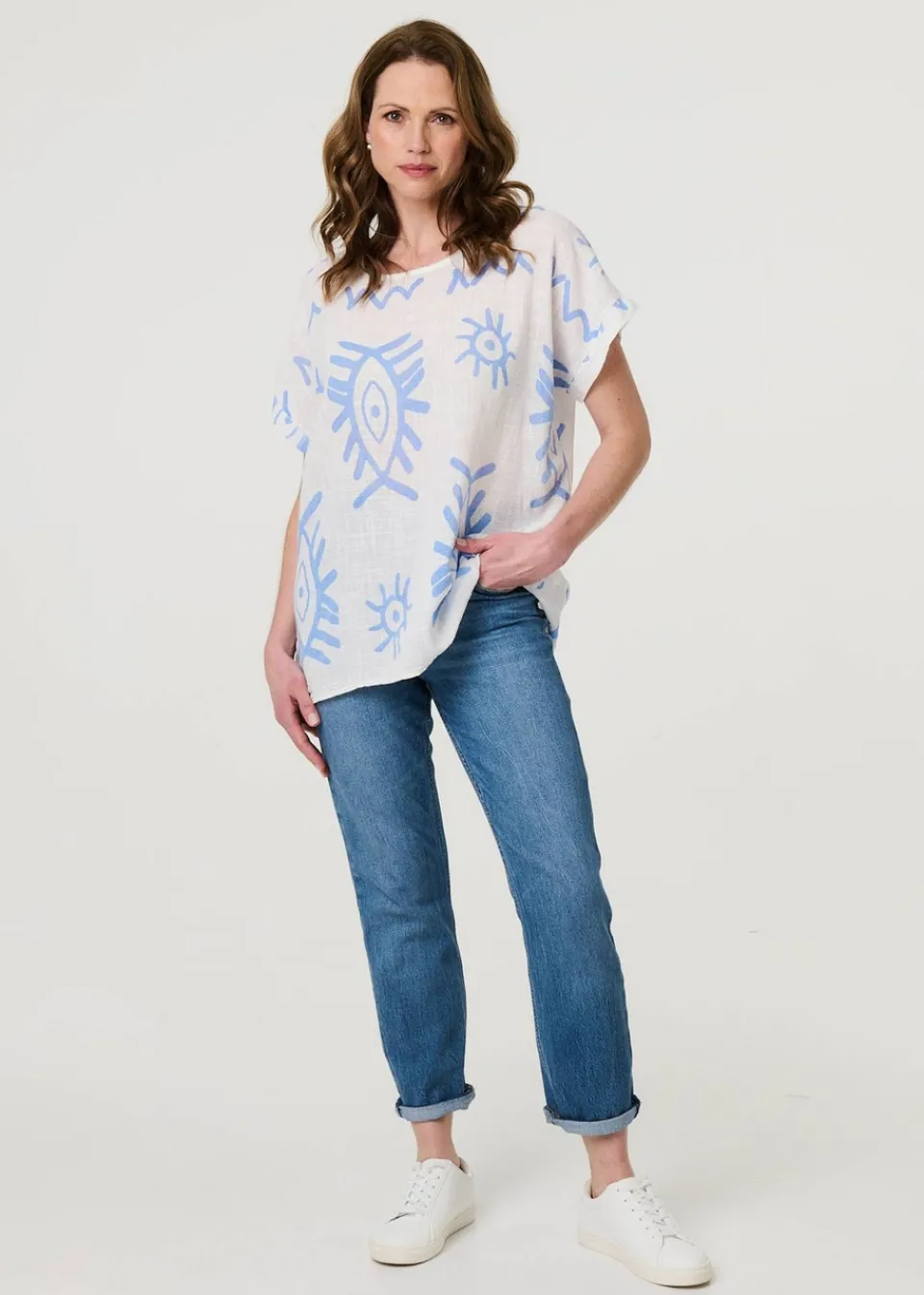 Tops>Izabel London Blue Printed Short Sleeve Relaxed Blouse