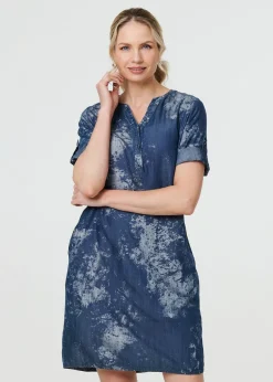 Dresses>Izabel London Blue Relaxed Turn Up 1/2 Sleeve Short Dress