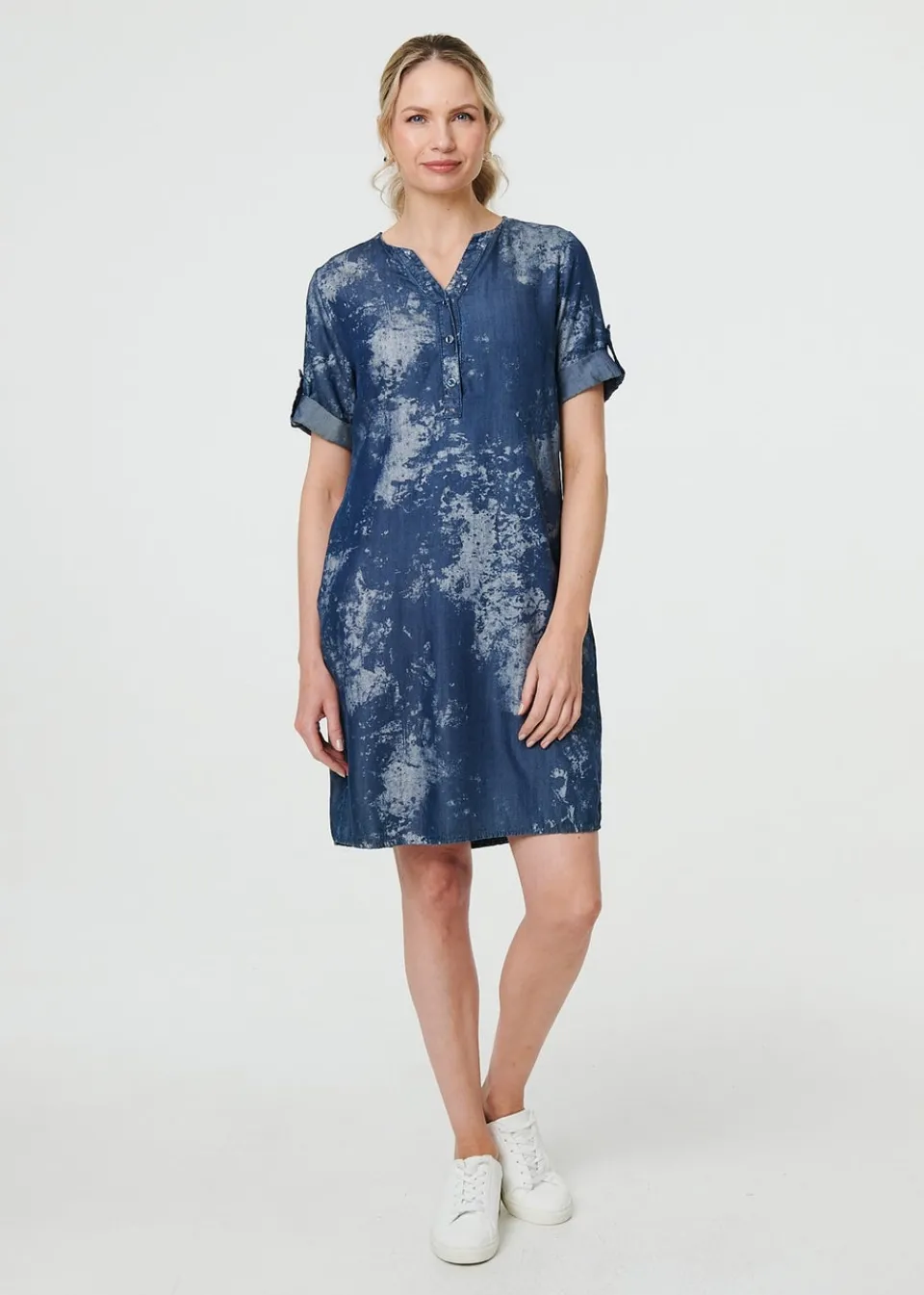 Dresses>Izabel London Blue Relaxed Turn Up 1/2 Sleeve Short Dress