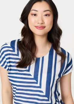 T-Shirts>Izabel London Blue Striped Short Sleeve Relaxed T-Shirt