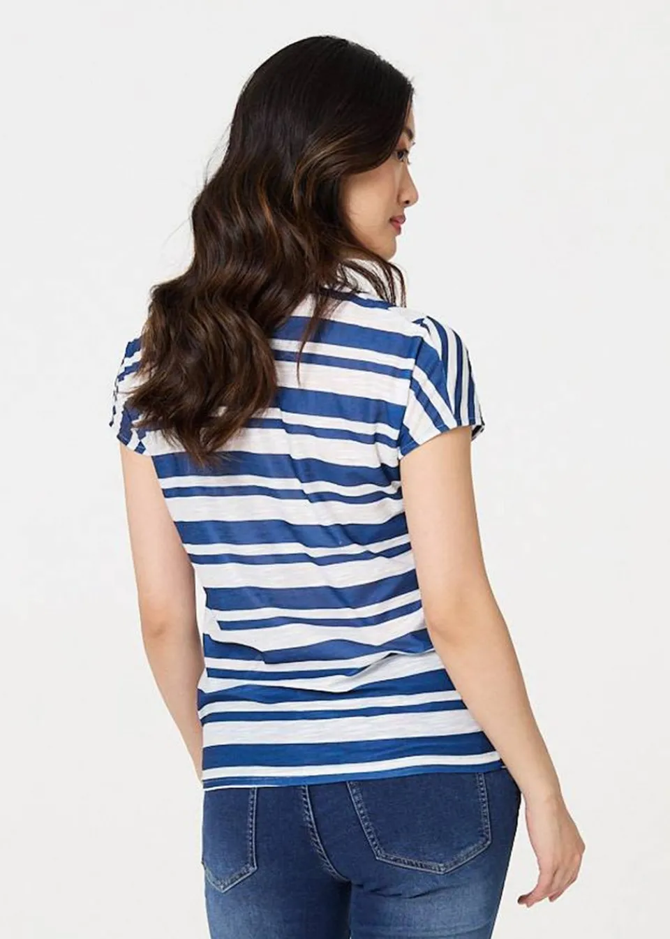 T-Shirts>Izabel London Blue Striped Short Sleeve Relaxed T-Shirt
