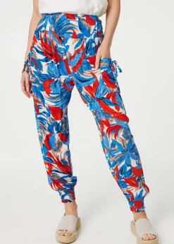 Trousers>Izabel London Blue Tropical Leaf Print Harem Pants