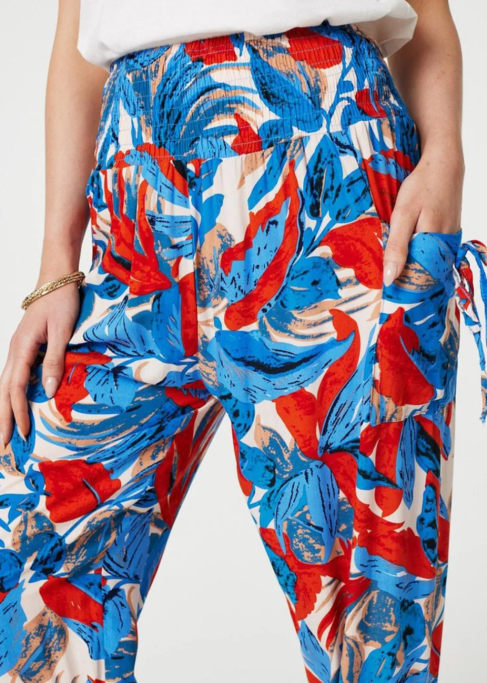 Trousers>Izabel London Blue Tropical Leaf Print Harem Pants