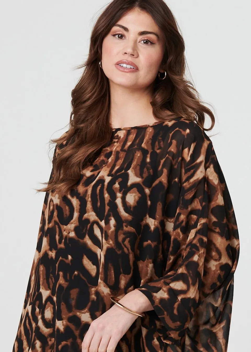 Tops>Izabel London Brown Animal Print Blouse Top