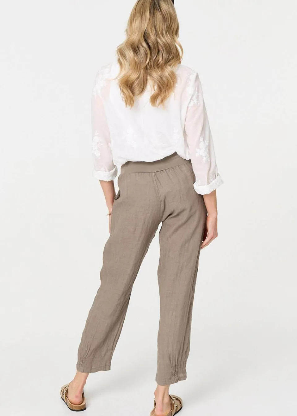 Trousers>Izabel London Relaxed Linen Blend Tapered Trousers Brown