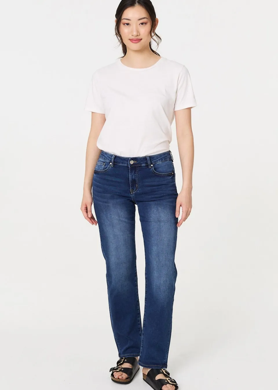 Jeans & Jeggings>Izabel London Denim Denim Straight Fit High Waist Jeans