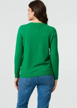Tops>Izabel London Green Floral Gemstone Embellished Jumper