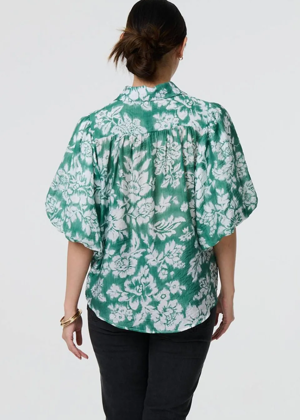 Tops>Izabel London Green Floral Print Shirt