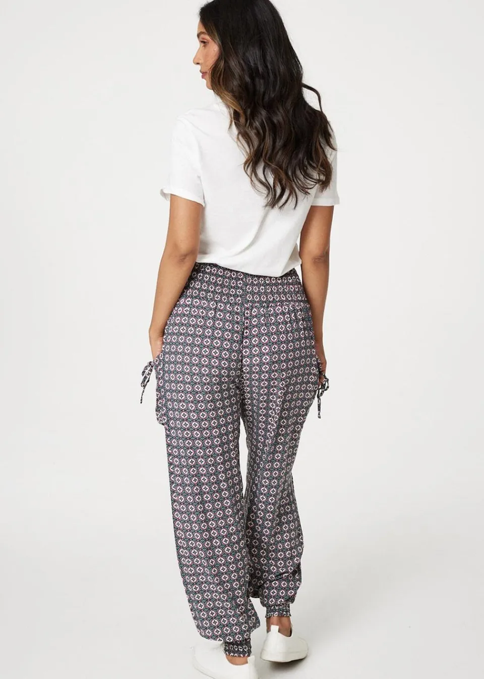 Trousers>Izabel London Green Geo Print Pull On Harem Pants