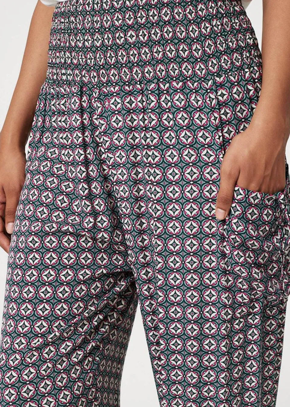 Trousers>Izabel London Green Geo Print Pull On Harem Pants