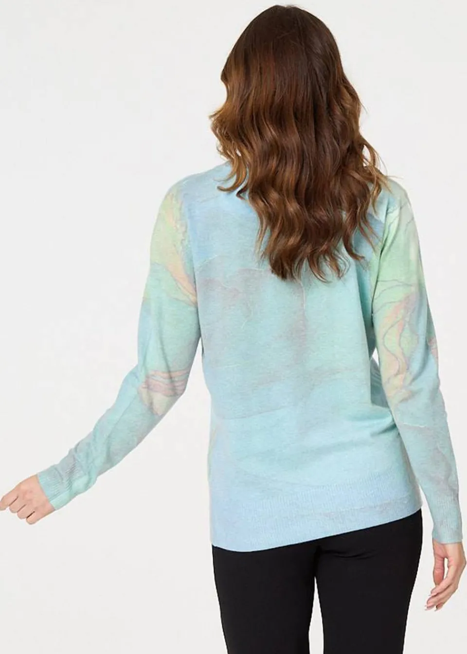 Tops>Izabel London Green Marble Print Metallic Relaxed Jumper