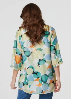 Tops>Izabel London Green Printed Curved Hem 3/4 Sleeve Blouse