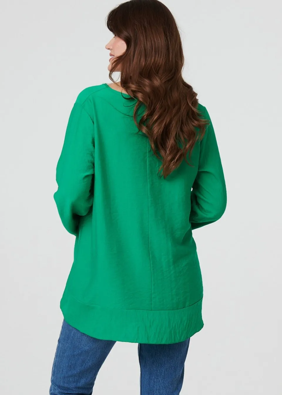 Tops>Izabel London Green Ruffle Curved Hem Long Sleeve Blouse