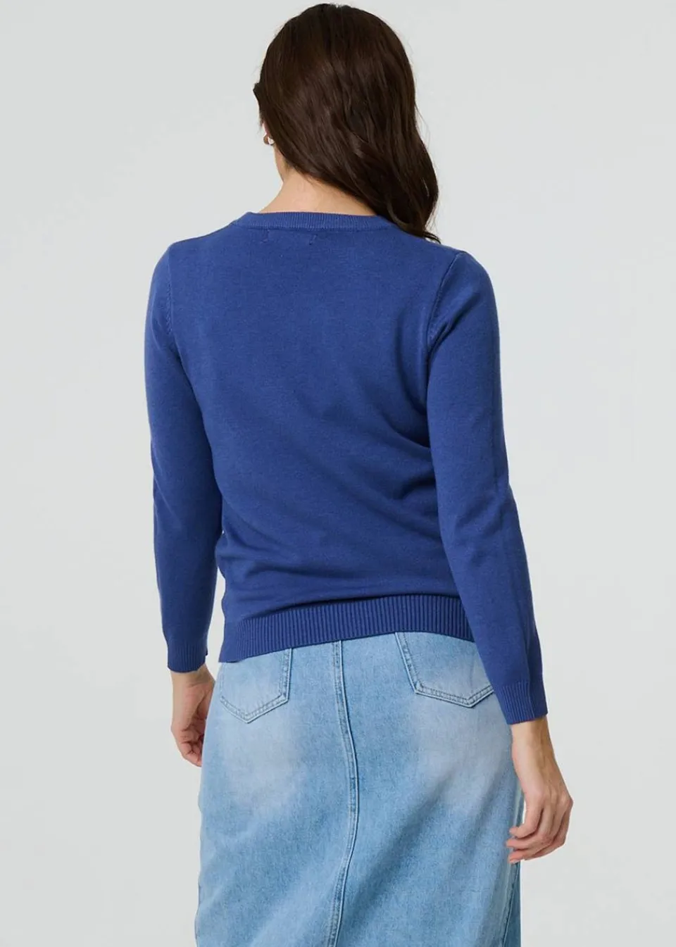 Tops>Izabel London Indigo Floral Gemstone Embellished Jumper
