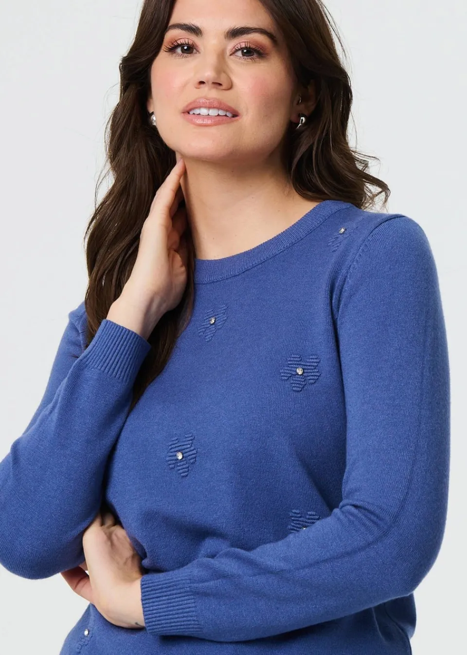 Tops>Izabel London Indigo Floral Gemstone Embellished Jumper