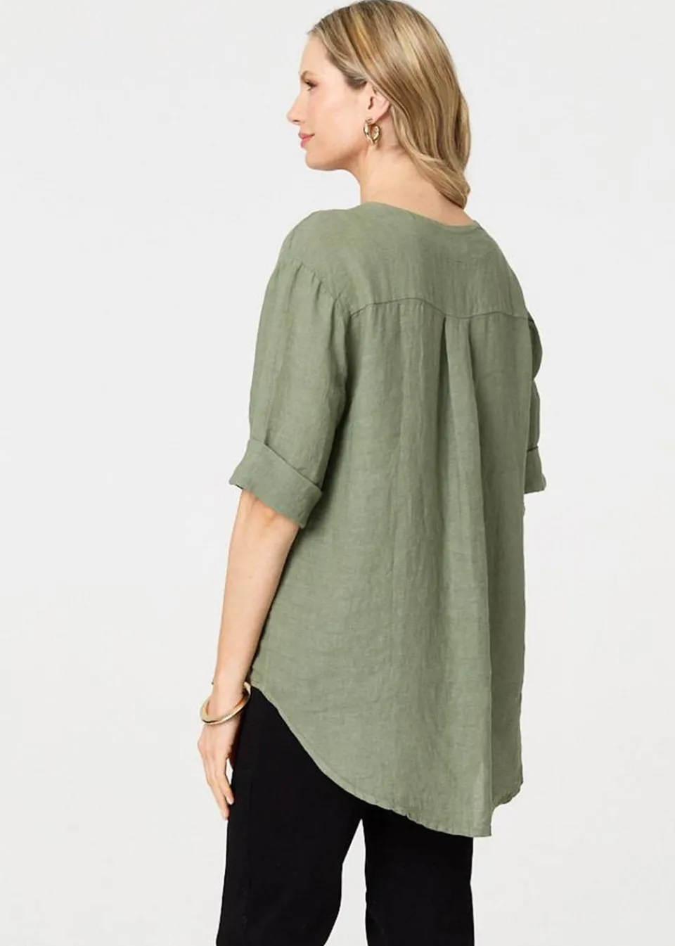 Tops>Izabel London Khaki Button Detail V-Neck Blouse