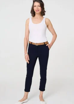Trousers>Izabel London Navy Belt Detail Slim Fit Cropped Trousers