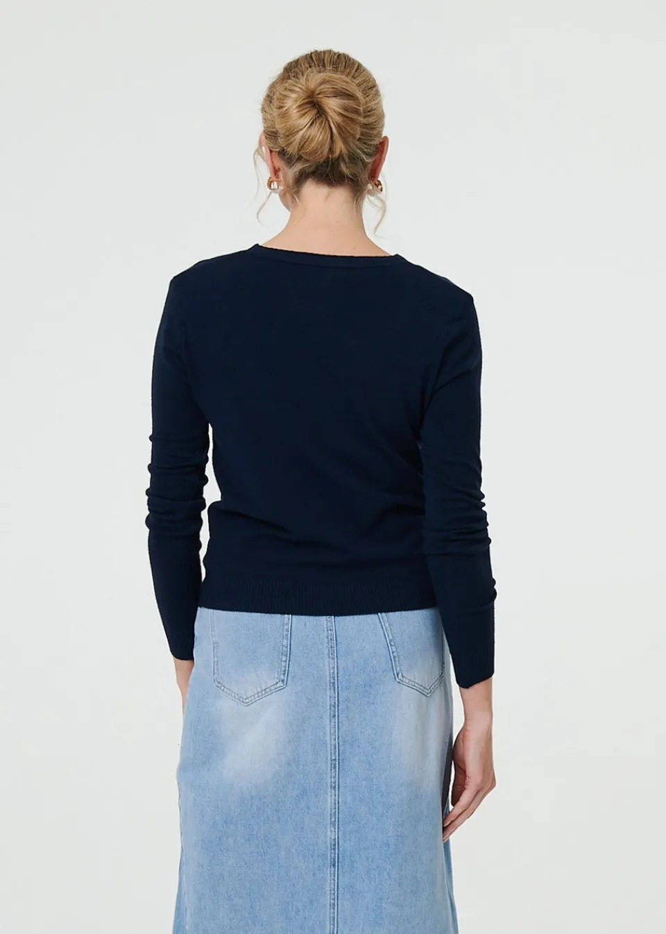 Tops>Izabel London Navy Cropped Button Up Slim Knit Cardigan