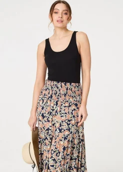 Skirts>Izabel London Navy Floral Print High Waist Maxi Skirt