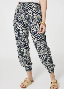 Trousers>Izabel London Navy Floral Animal Print Harem Trousers