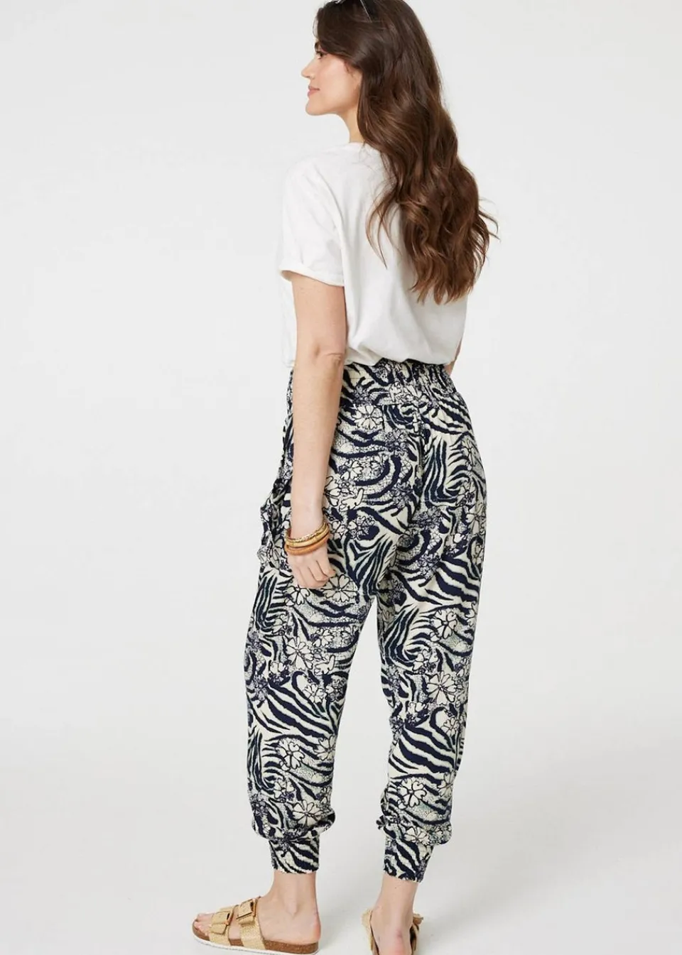 Trousers>Izabel London Navy Floral Animal Print Harem Trousers