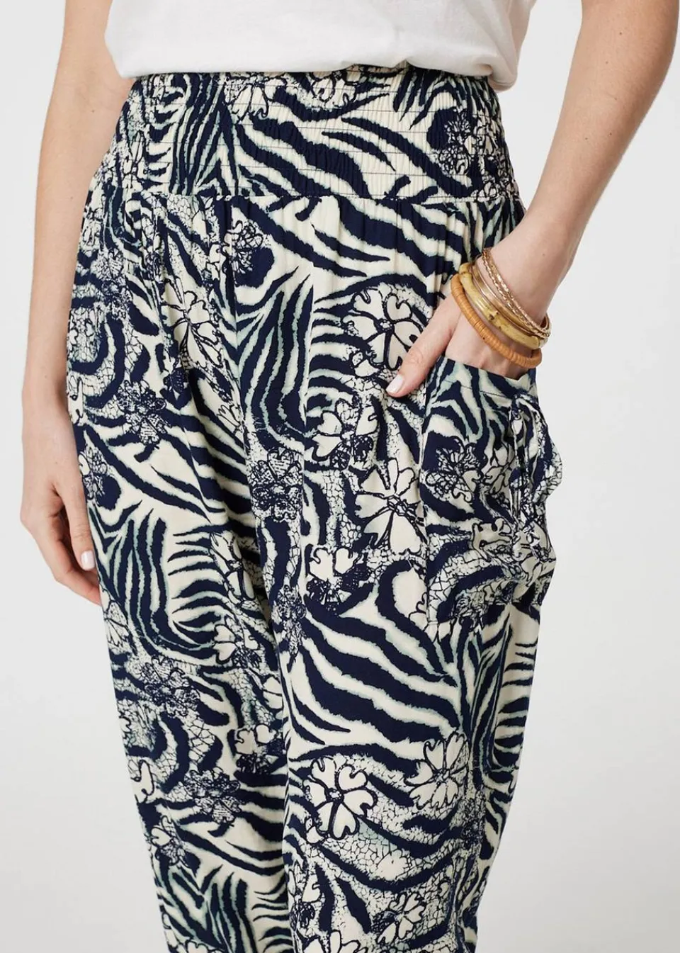 Trousers>Izabel London Navy Floral Animal Print Harem Trousers