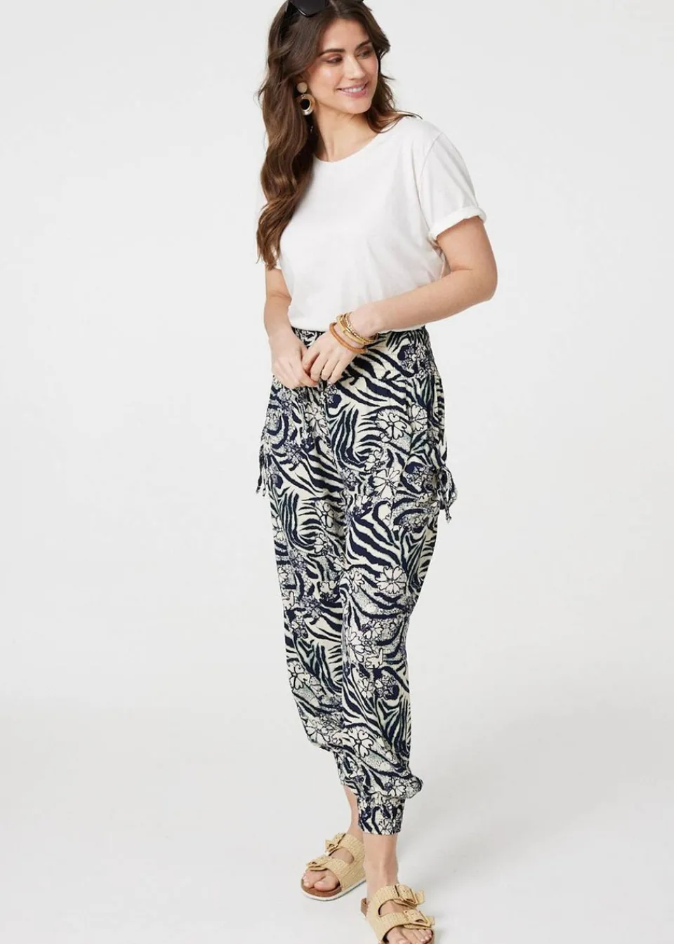 Trousers>Izabel London Navy Floral Animal Print Harem Trousers
