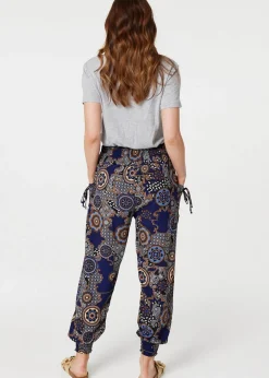 Trousers>Izabel London Navy Mosaic Print Pocket Detail Pants
