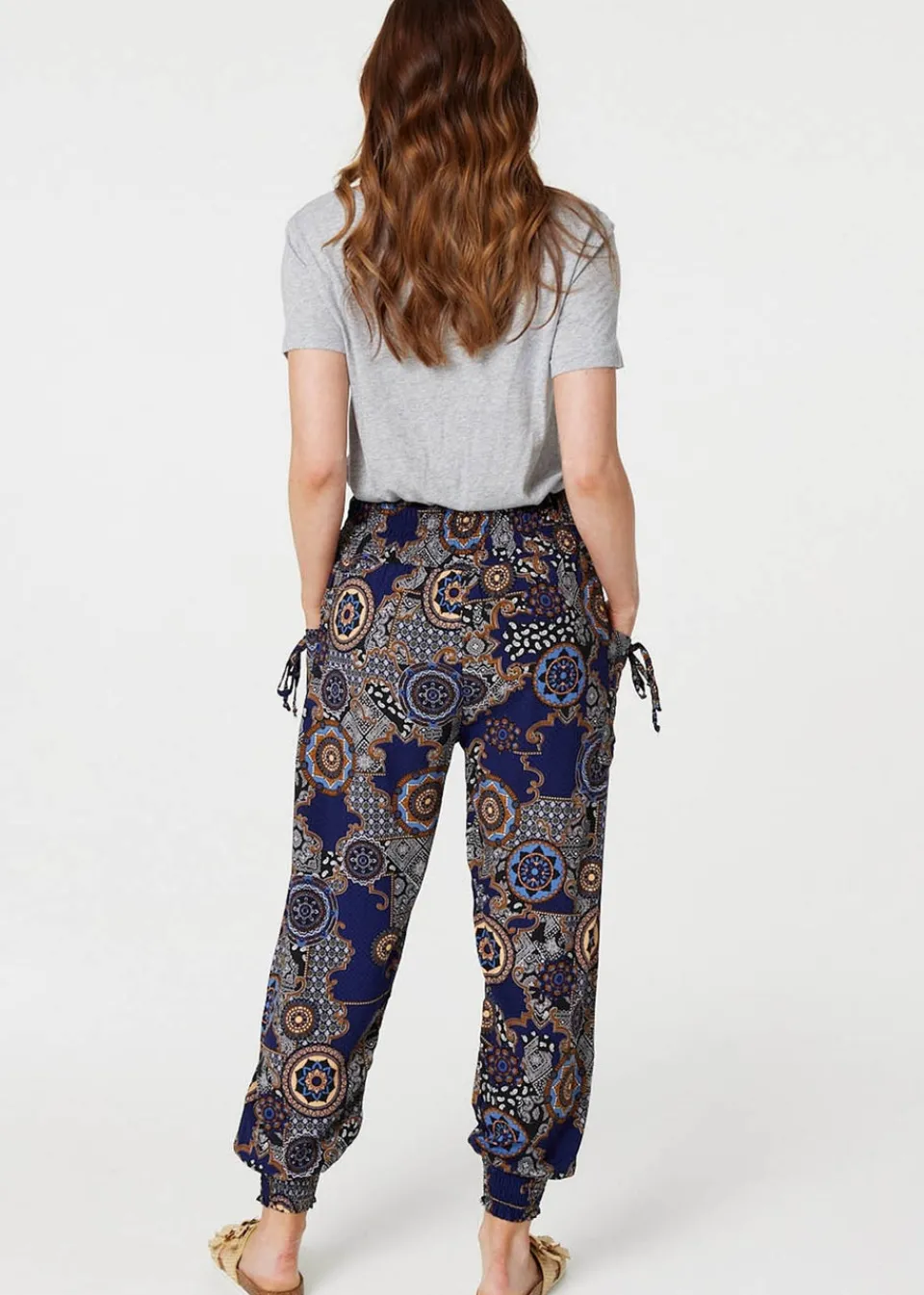 Trousers>Izabel London Navy Mosaic Print Pocket Detail Pants
